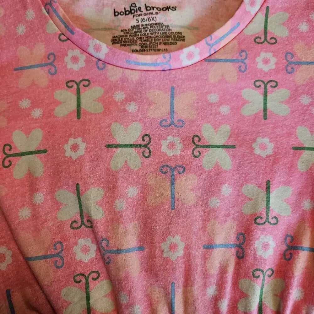 Bobbie Brooks Girls Dress Size S 6/6X Pink With Butterflies And Flowers LNC